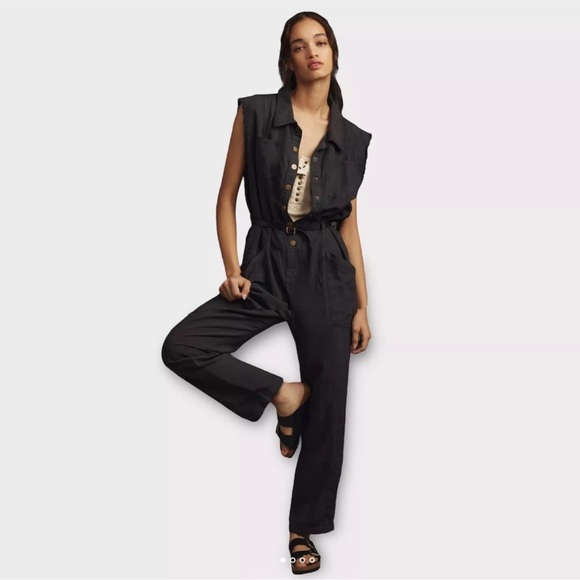 NWOT Anthropologie Pilcro Jumpsuit Mechanic Romper Snap Sleeveless - Picture 1 of 14